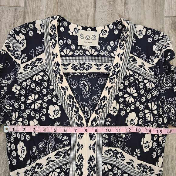 Sea New York Bandana Border Print Midi Dress Womens Size 6 Navy Cream Boho Chic - Picture 5 of 14